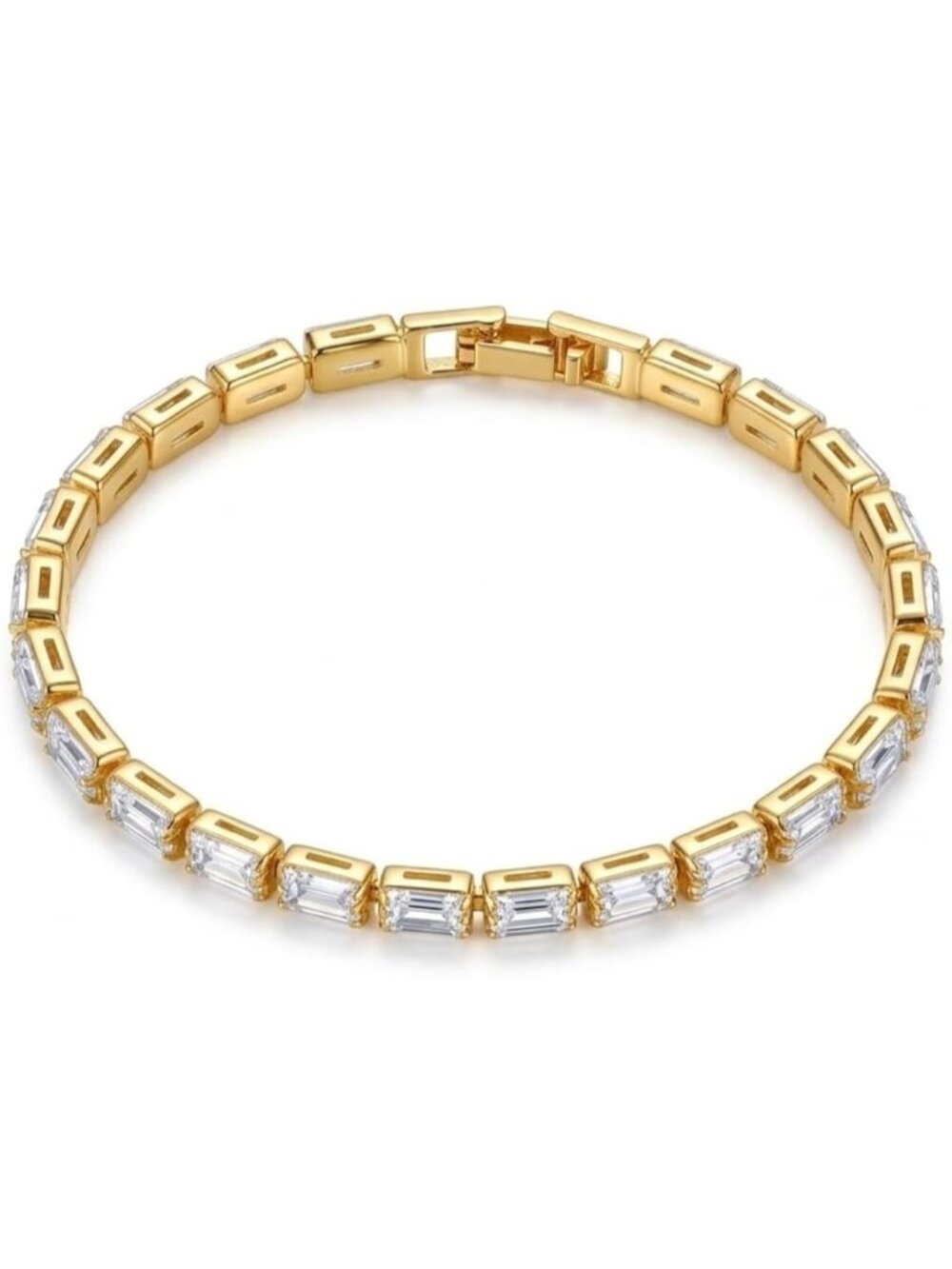 Anthropologie Gold Bracelet with Clear Emerald-Cut Stones
